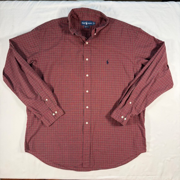 Ralph Lauren Other - Ralph Lauren Yarmouth Mens 17 36/37 Red Plaid Cotton Button Down Shirt XL